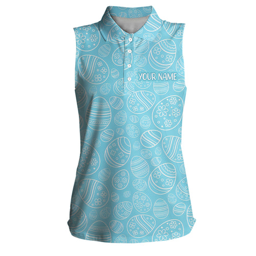 Blue Easter Eggs Womens Sleeveless Polo Shirt Custom Easter Day Funny Golf Tops For Women Golf Gift LDT1337