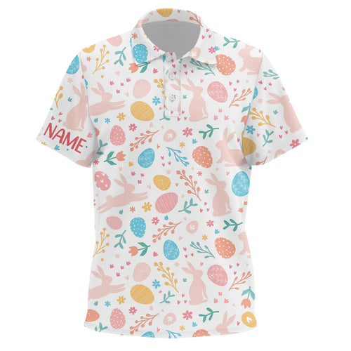Colorful Easter Eggs & Bunnies Kids Golf Polo Shirt Custom Easter Funny Golf Tops For Kid Golf Gifts LDT1339