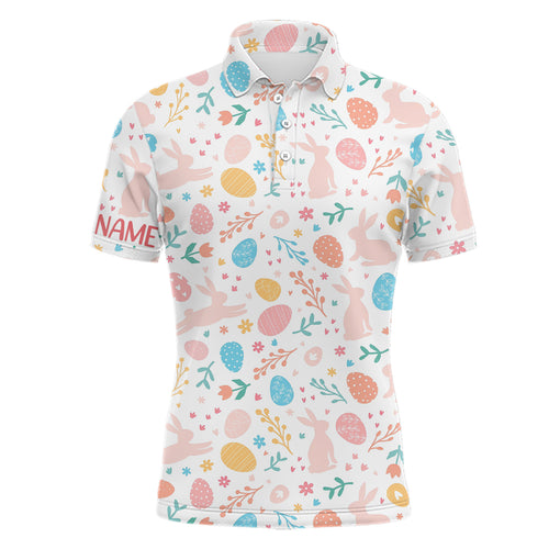 Colorful Easter Eggs & Bunnies Mens Golf Polo Shirt Custom Easter Funny Golf Tops For Men Golf Gifts LDT1339
