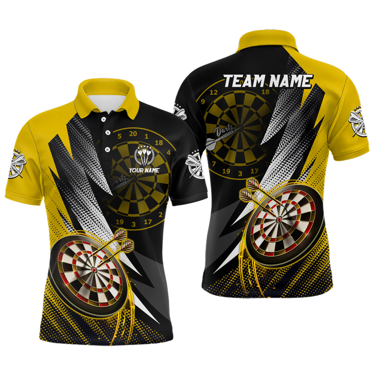 Personalized Yellow Black Mens Darts Polo Shirt Custom Darts Shirt For Men Team Jerseys LDT1325