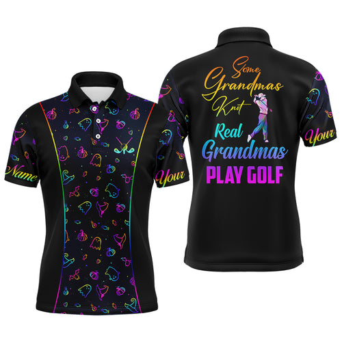 Some Grandmas Knit Real Grandmas Play Golf Mens Polo Shirt, Colorful Halloween Golf Shirts For Men LDT0117