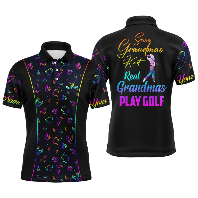 Some Grandmas Knit Real Grandmas Play Golf Mens Polo Shirt, Colorful Halloween Golf Shirts For Men LDT0117
