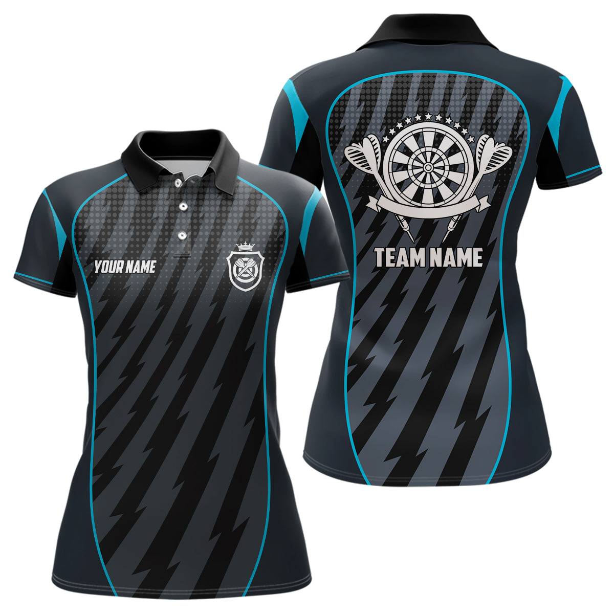 Personalized Sport Style Blue Grey Lightning Darts Polo Shirt Dart Jersey For Women LDT0368