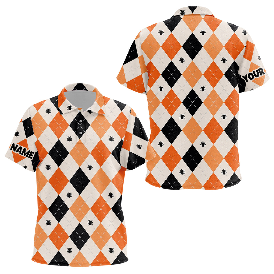 Halloween Argyle Plaid With Spider Kids Golf Polo Shirts Orange Black Golf Shirts For Kid LDT0378