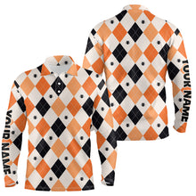 Load image into Gallery viewer, Halloween Argyle Plaid With Spider Mens Golf Polo Shirts Orange Black Golf Shirts For Men LDT0378
