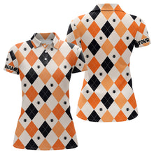 Load image into Gallery viewer, Halloween Argyle Plaid With Spider Golf Polo Shirts Orange Black Golf Shirts For Women LDT0378