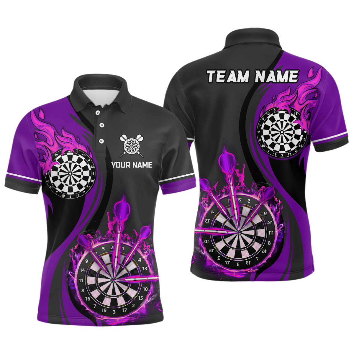 Purple Fire Flame Mens Darts Polo Shirt Custom Dart Shirts For Men Dart Jerseys LDT1477