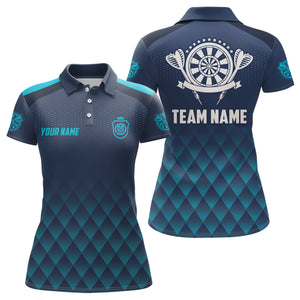 Personalized Darts Geometric Pattern Blue Navy Polo Shirts Basic Darts Jersey For Women LDT0420