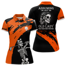 Load image into Gallery viewer, Orange And Black Womens Skull Golf Polo Shirt Custom Golf Polos For Women Halloween Golf Gift LDT0153