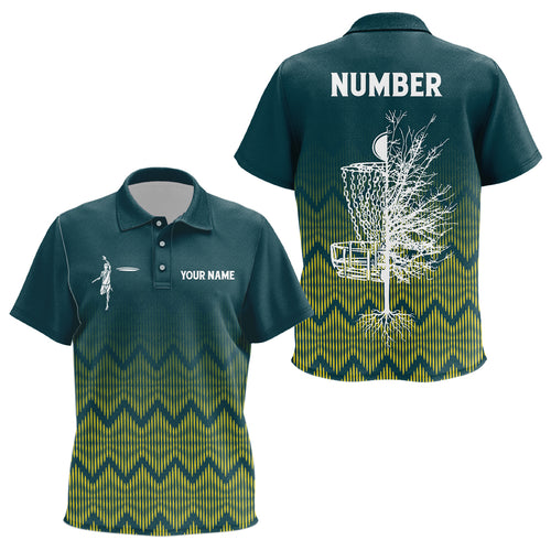 Personalized Kids Disc Golf Polo Shirt Gradient Green Geometric Unisex Disc Golf Shirts For Kid LDT0724