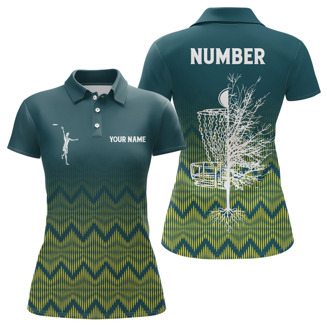 Personalized Womens Disc Golf Polo Shirt Gradient Green Geometric Disc Golf Shirts For Women LDT0724