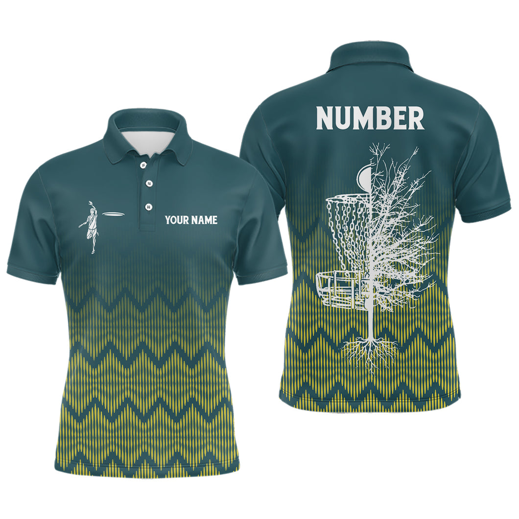 Personalized Mens Disc Golf Polo Shirt Gradient Green Geometric Disc Golf Shirts For Men LDT0724