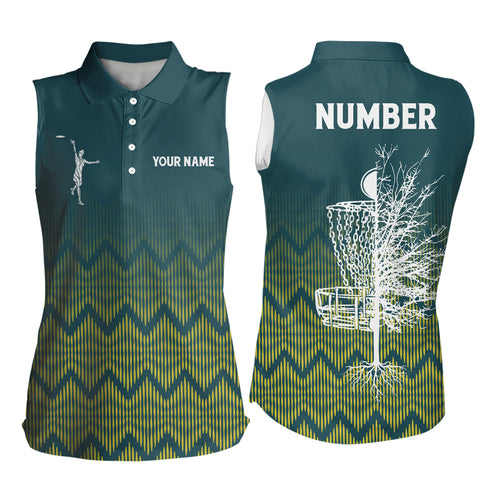 Personalized Disc Golf Womens Sleeveless Polo Shirt Gradient Green Geometric Disc Golf Tops For Women LDT0724