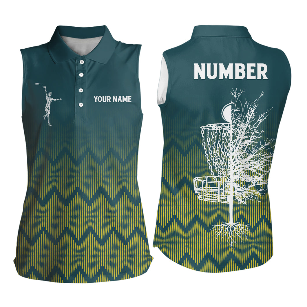 Personalized Disc Golf Womens Sleeveless Polo Shirt Gradient Green Geometric Disc Golf Tops For Women LDT0724