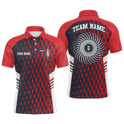 Mens Disc Golf Polo Shirt Red Navy Checkered Custom Disc Golf Shirts For Men Golf Gifts LDT0725
