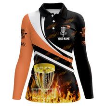 Load image into Gallery viewer, Personalized Disc Golf Fire Flame Orange Style Custom Golf Shirts For Women, Disc Golf Gifts LDT0171