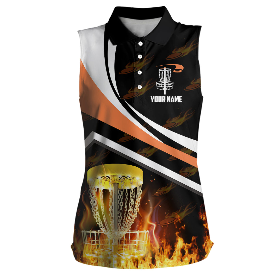 Personalized Womens Sleeveless Disc Golf Fire Flame Orange Style Golf Tops For Women Disc Golf Gifts LDT0171