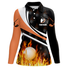 Load image into Gallery viewer, Personalized Womens Golf Ball Fire Flame Orange Style Custom Golf Shirts For Women, Golf Gift LDT0172