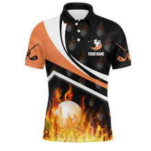 Load image into Gallery viewer, Personalized Mens Golf Ball Fire Flame Orange Style Custom Golf Shirts For Men, Golf Gifts LDT0172