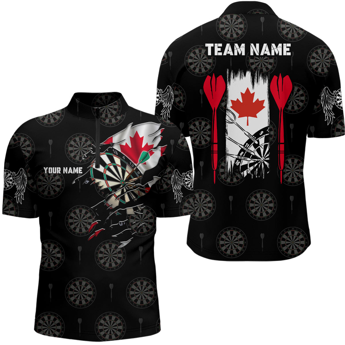 Personalized Canada Flag Darts Quarter Zip Shirt Custom Patriotic Darts Jersey For Men LDT0763