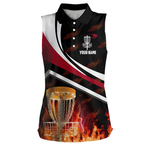 Personalized Disc Golf Fire Flame Red Style Custom Sleeveless Golf Shirts For Women Disc Golf Gifts LDT0440