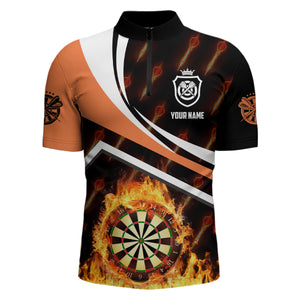 Personalized Orange Fire Flame Darts Quarter-Zip Shirts Darts Shirts For Men Darts Jersey LDT0441