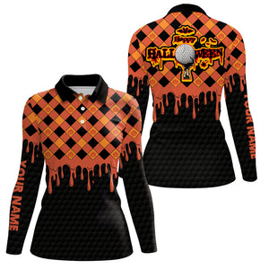 Happy Halloween Orange Pumpkin Golf Polo Shirts Custom Skull Golf Shirts For Women Golf Gifts LDT0442