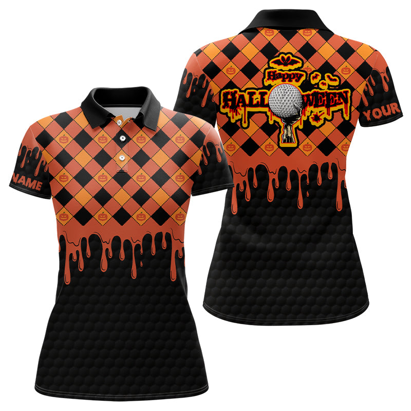 Happy Halloween Orange Pumpkin Golf Polo Shirts Custom Skull Golf Shirts For Women Golf Gifts LDT0442