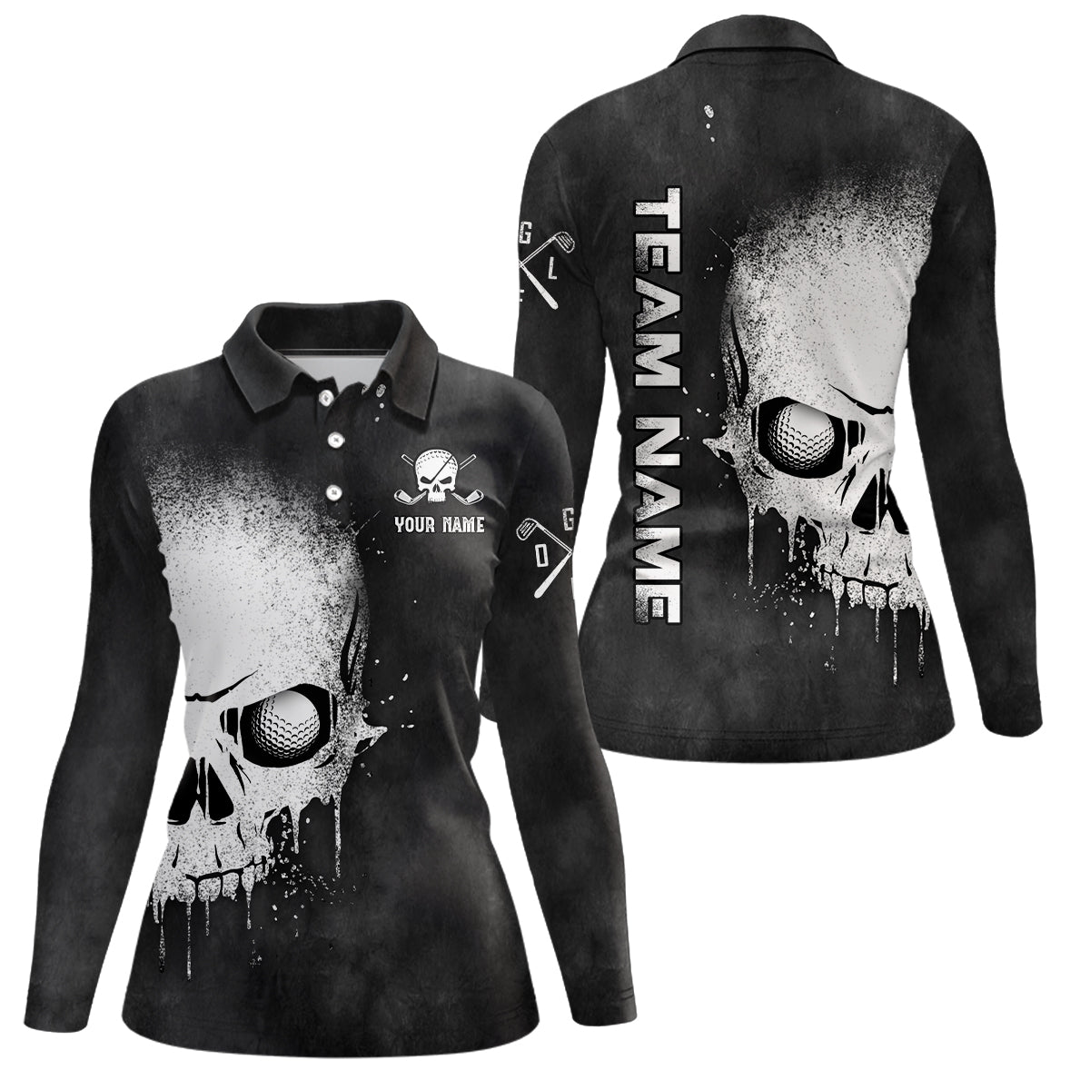 Smoke Skull Black White Womens Golf Polo Shirts Custom Scary Golf Shirts For Women Golf Gifts LDT1407