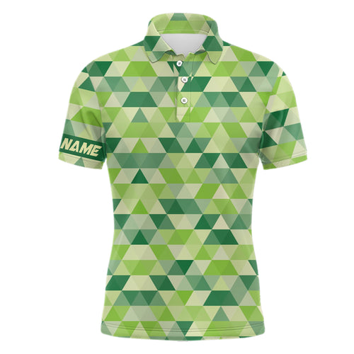 Geometric Green Mens Golf Polo Shirts Custom St Patrick Day Golf Shirts For Men Golf Gifts LDT1415