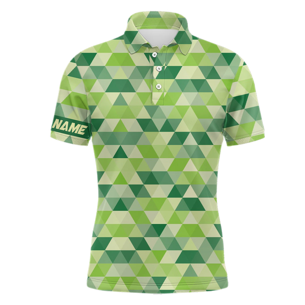 Geometric Green Mens Golf Polo Shirts Custom St Patrick Day Golf Shirts For Men Golf Gifts LDT1415