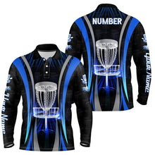 Load image into Gallery viewer, Blue Mens Cool Disc Golf Polo Shirt Custom Name And Number Disc Golf Shirts For Men, Golf Gifts LDT0210