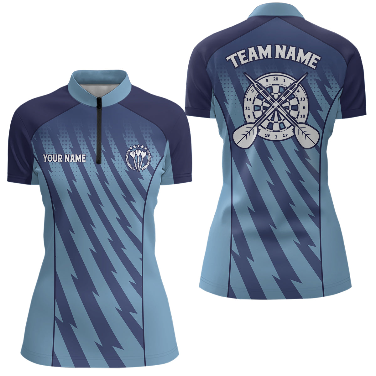 Personalized Gradient Blue Lightning Darts Quarter Zip Shirt Darts Jersey For Women LDT0483