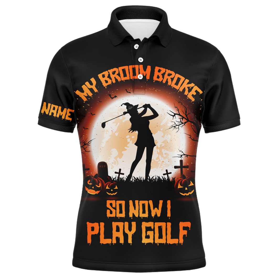 My Broom Broke So Now I Golf Orange Halloween Mens Polo Shirts Witch Scary Golf Gifts For Men LDT0372