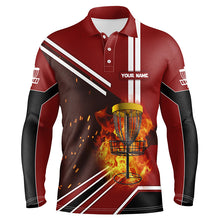 Load image into Gallery viewer, Disc Golf Basket On Fire And Water Red Polo Shirts, Custom Flame Disc Golf Shirts For Men LDT0222