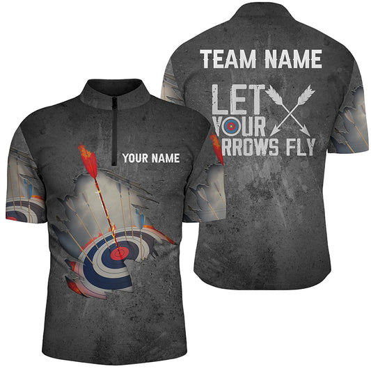 Personalized Let Your Arrows Fly Archery Quarter-Zip Shirts For Men, Flaming Arrows Archery Shirts VHM0656