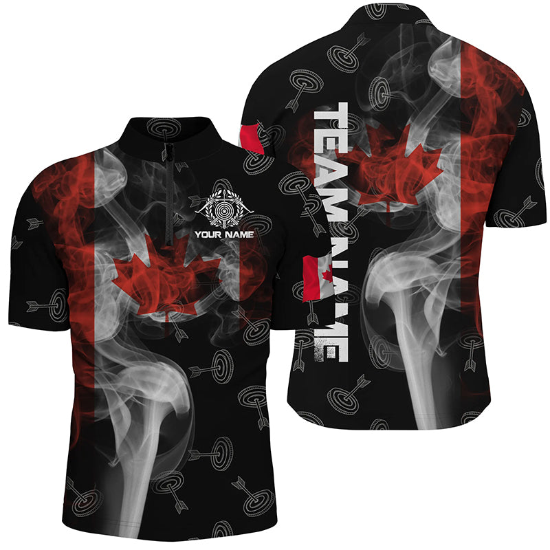 Personalized Vintage Smoke Canadian Flag Archery Quarter-Zip Shirts For Men, Target Archery Jerseys VHM0794