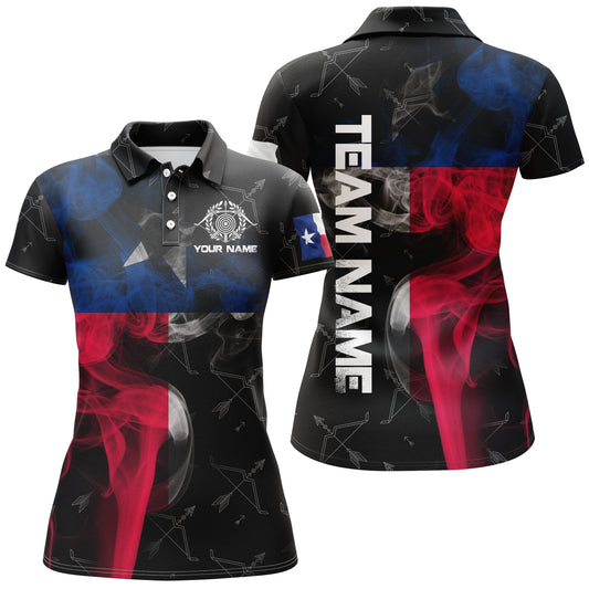 Personalized Vintage Smoke Texas Flag Archery Polo Shirts For Women, Archery Bows Pattern Jerseys VHM0796