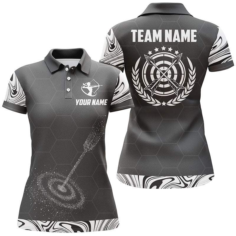 Personalized Black White 3D Target Archery Polo Shirts For Women, Custom Idea Gifts For Team Archery VHM0710