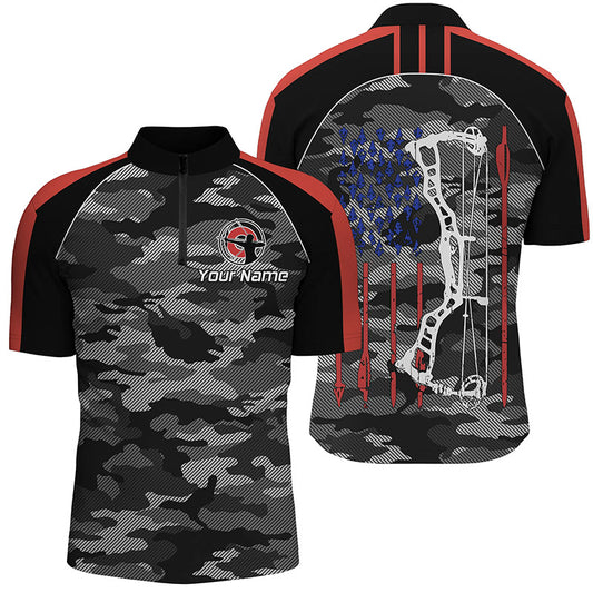 Personalized Camouflage US Flag Archery Quarter-Zip Shirts For Men, American Arrow Archery Jerseys VHM0735