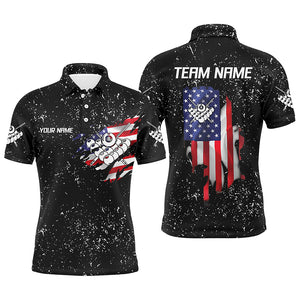 Personalzied US Flag 8 Ball Pool Black Grunge 3D Polo Shirts For Men, Custom Billiards Jerseys VHM0378