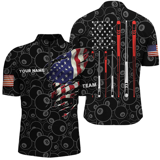 Personalized US Flag 8 Ball Billiard Quarter-Zip Shirts For Men, US Flag Sticks Billiard Shirts VHM0771