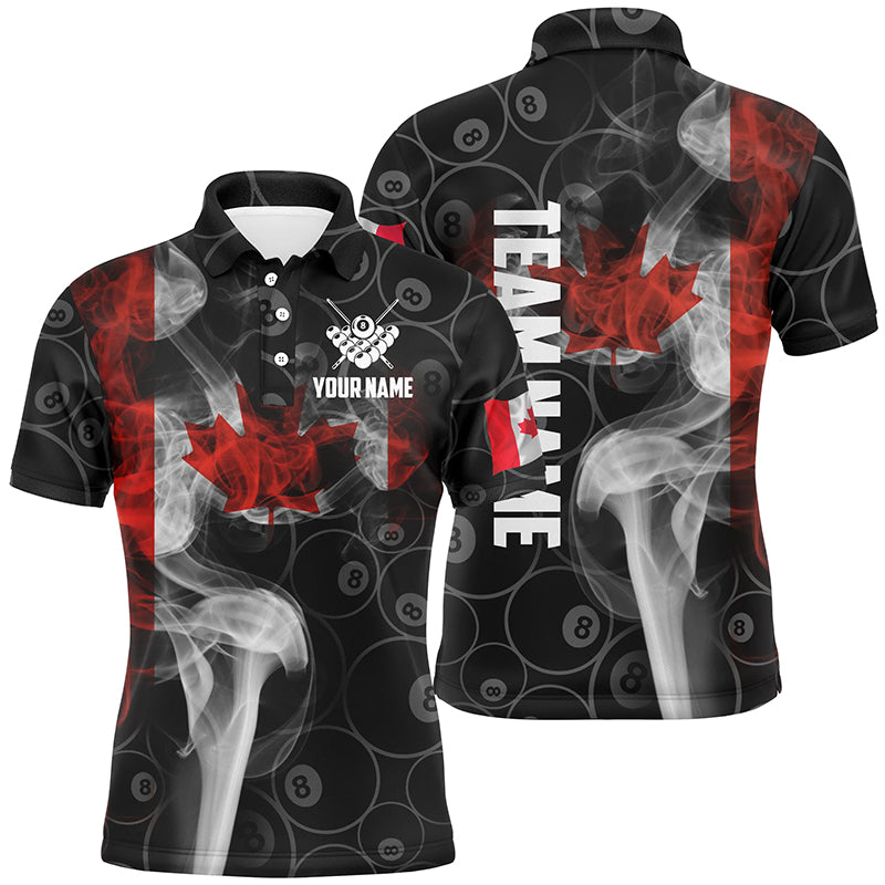 Personalized Vintage Smoke Canadian Flag Billiard Polo Shirts For Men, Custom 8 Ball Pool Jerseys VHM0415