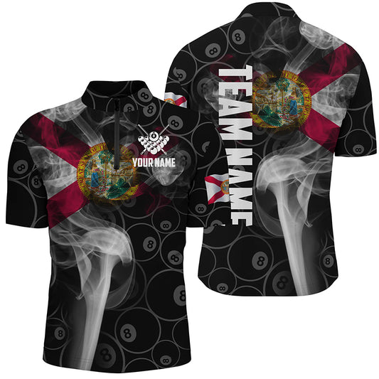 Personalized Vintage Smoke Florida Flag Billiard Quarter-Zip Shirts For Men, 8 Ball Team Jerseys VHM0615