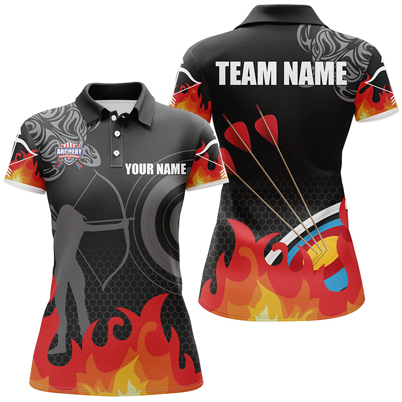 Personalized Flame 3D Target Archery Silhouette Archer Polo Shirts For Women, Custom Archery Shirts VHM0624