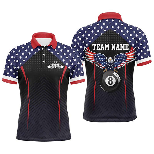 Personalized Billiard US Flag Eagle 8 Ball Billiards 3D Polo Shirts For Men, Billiards Jerseys VHM0441