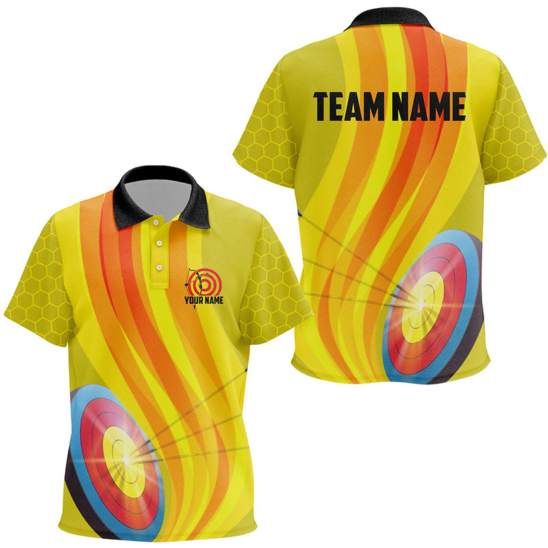 Personalized Light Arrows 3D Target Archery Polo Shirts For Kids, Custom Yellow Archery Shirts VHM0669