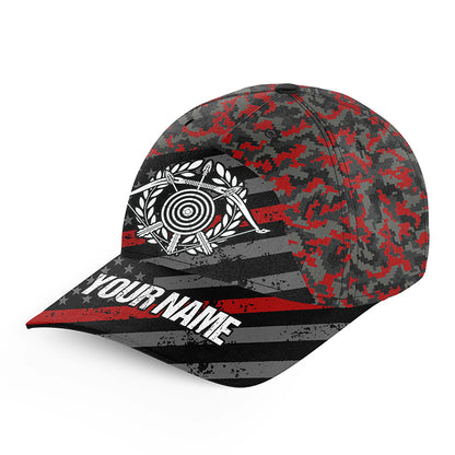 Personalized Red Retro US Flag Archery Hats For Players, Target Archery Hat Adjustable Archery Gifts VHM0805