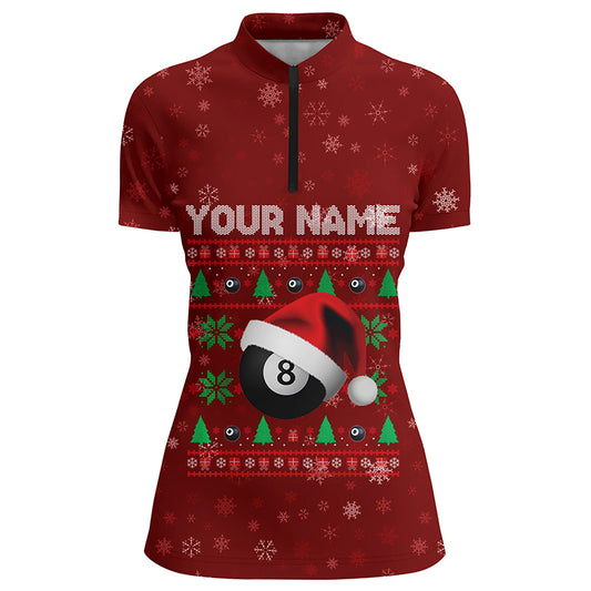 Personalized Christmas Billiard 8 Ball Quarter-Zip Shirts For Women, 8 Ball Pool Christmas Shirts VHM0673