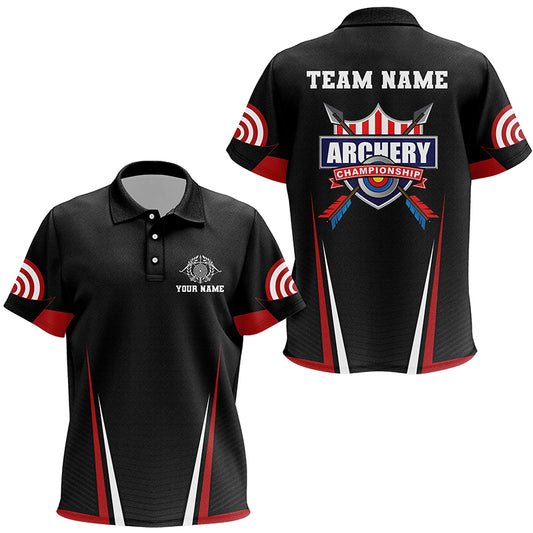 Personalized US Flag 3D Target Archery Polo Shirts For Kids, Custom Red Black Arrows Archery Jerseys VHM0820